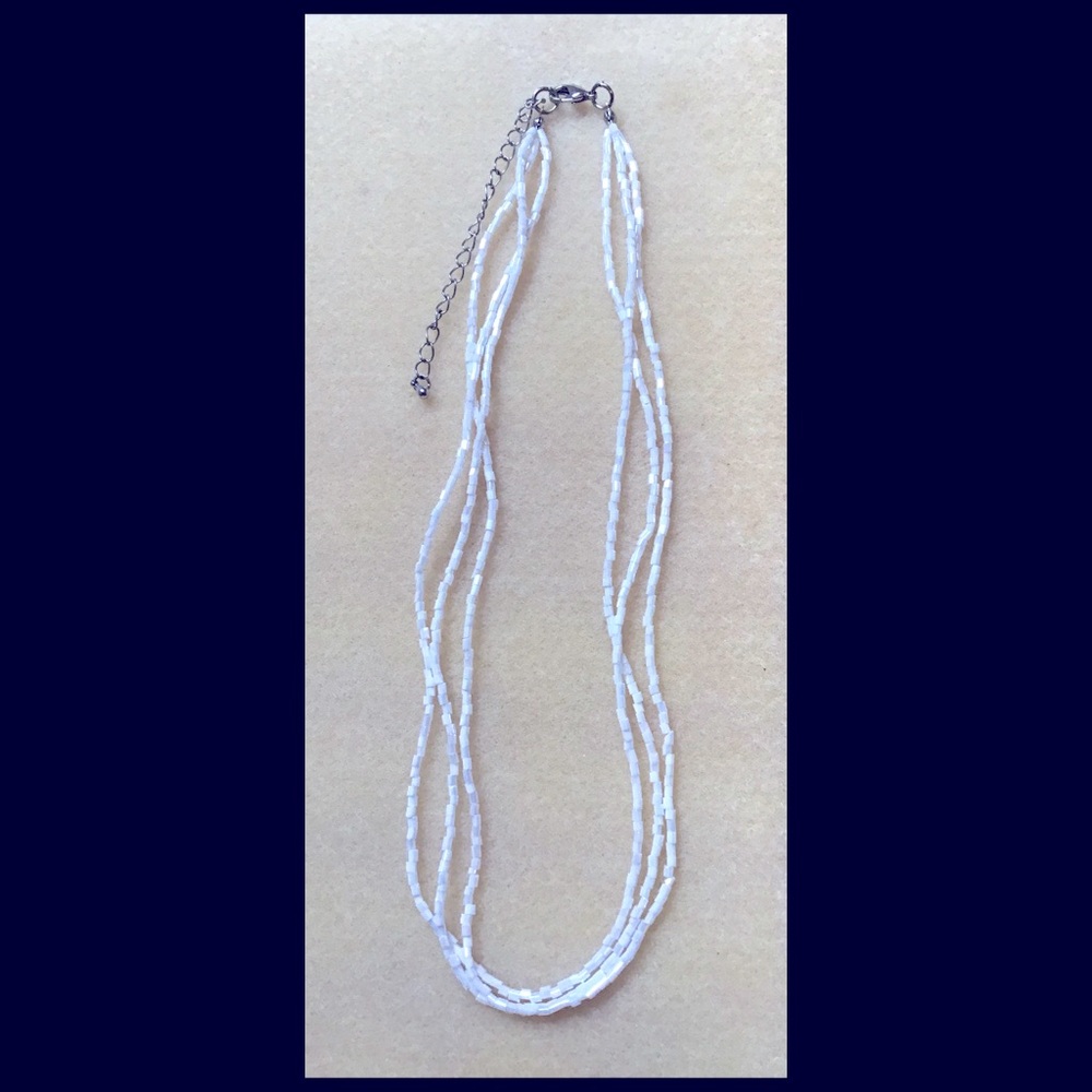 16” Length Handcrafted White Triple Strand Tube Beads Necklace
